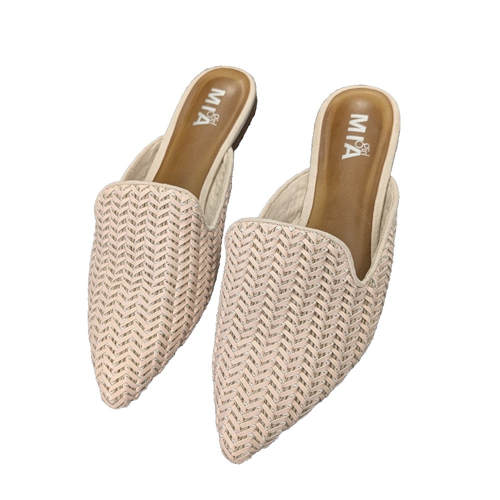 MIA Haydee Mules Womens 7 Beige Woven Pointed Toe Flats Slip On Coastal Casual